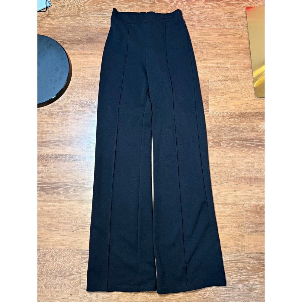 Fashion Nova Womens Black Wide Leg Dress Pants Flat Front Zip Closure Small